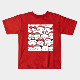 Christmas Kittens Red Antlers Bows Santa Cap Kids T-Shirt